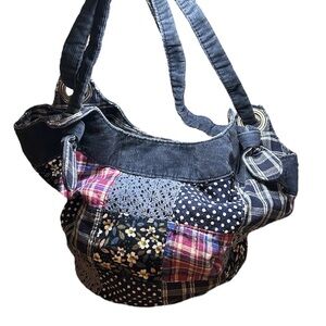 Vintage Patchwork Denim Bag Boho Corduroy Tote Purse Y2K Streetwear Look‎